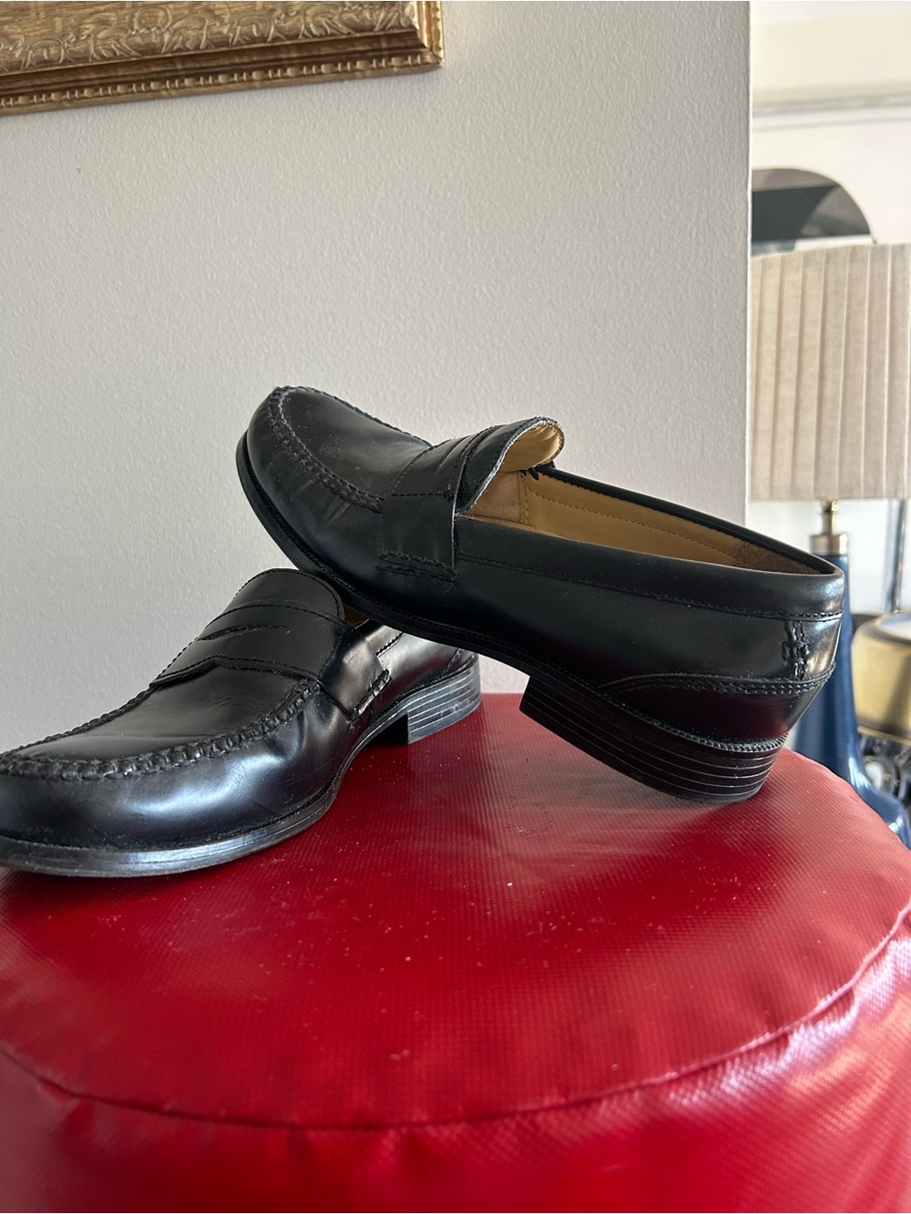 Chaps Black Leather Penny Loafers for Men